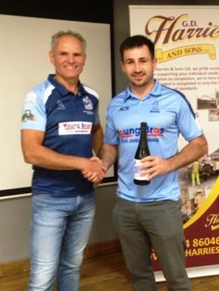 Lewys Gibby receives his man of the match award from Andrew Young Lewys Gibby receives his man of the match award from Andrew Young